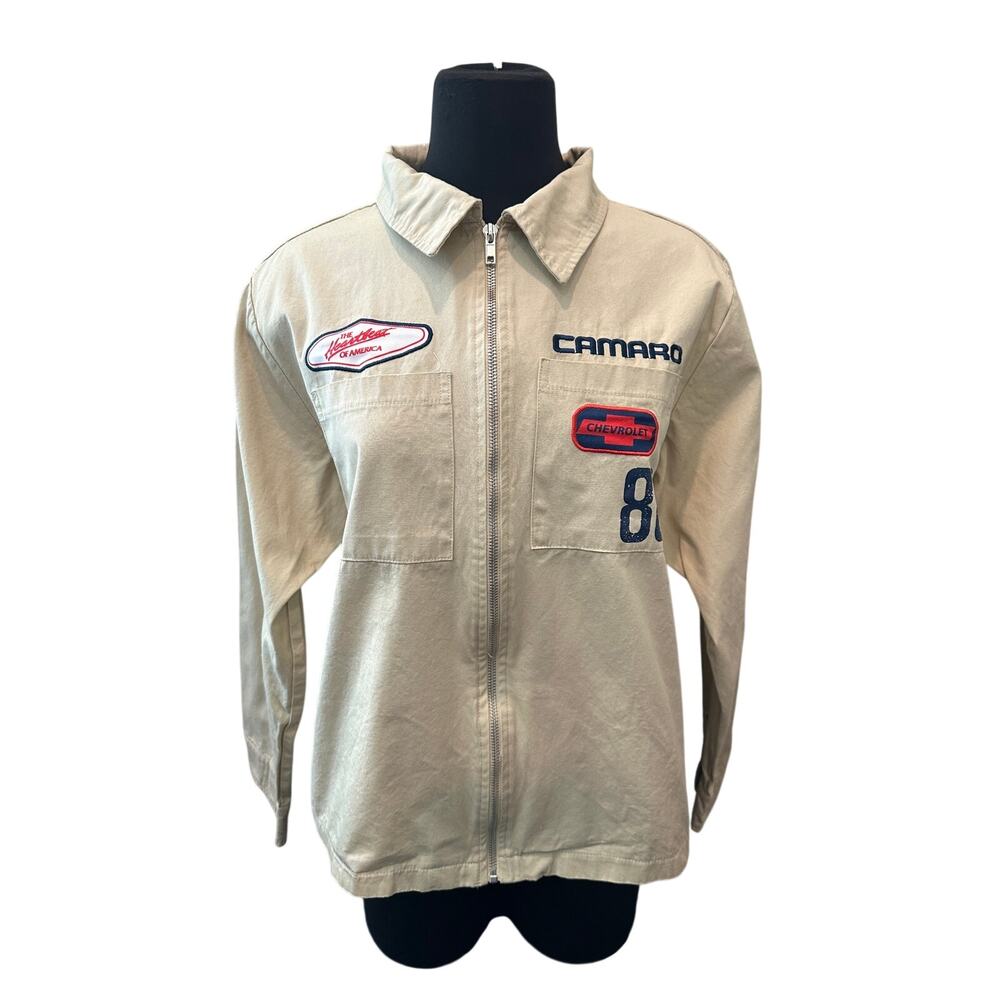 GM Camaro IROC-Z Racing Zip Work Jacket Beige Cotton Chevrolet | Small - Picture 3 of 10